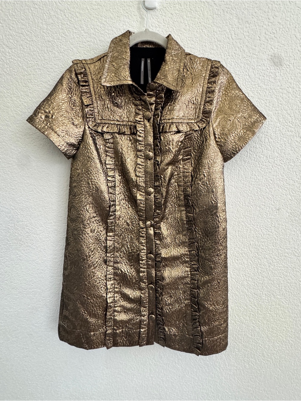 Anthropologie Metallic Bronze Short-Sleeve Shirt Dress size XS - Picture 7 of 8